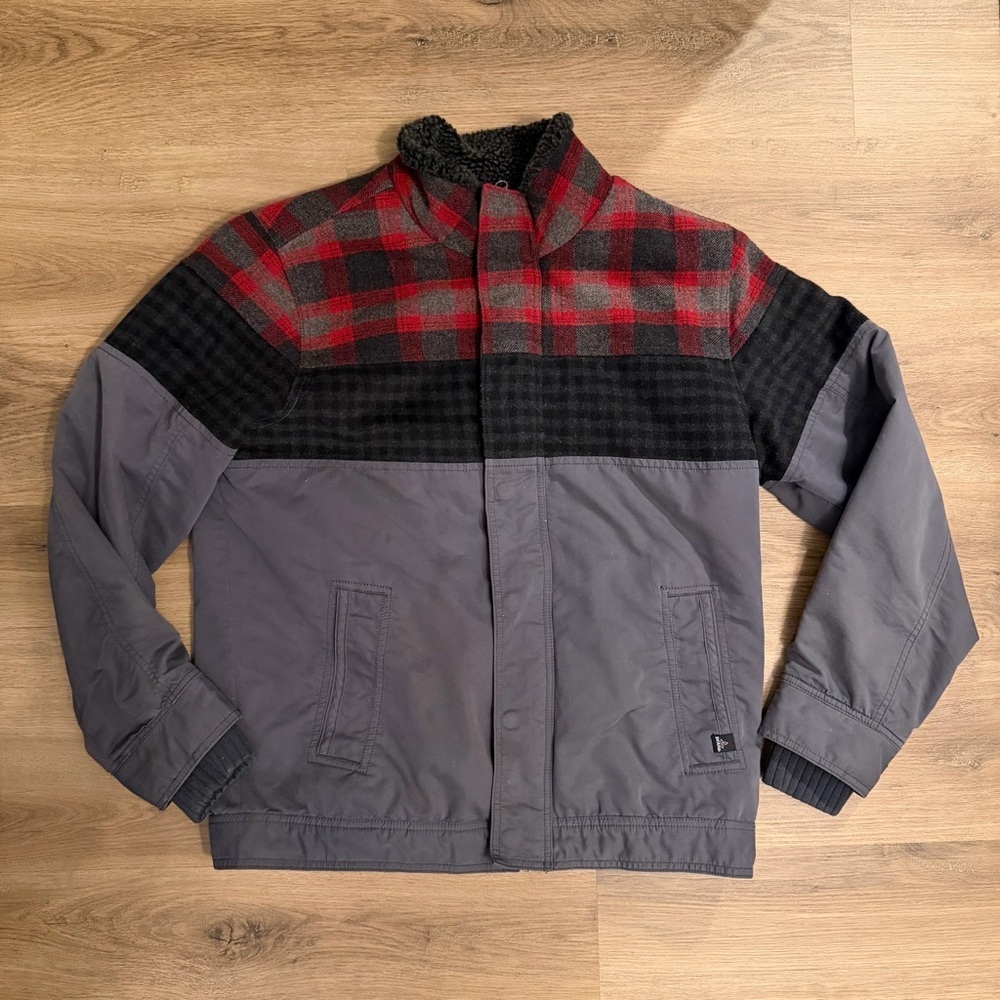 Prana Men’s Wool Blend Sherpa Lined Jacket Medium Plaid Gray